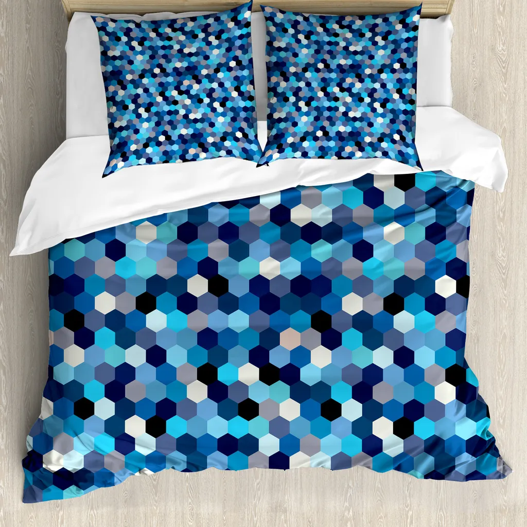 Set Copripiumino ABAKUHAUS Matrimoniale Blu e Bianco Antiacaro