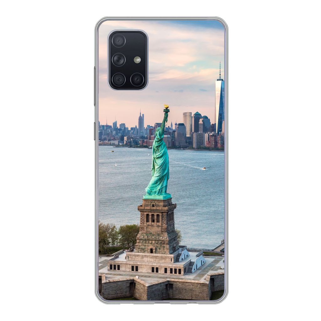 MuchoWow Handyhülle Schutzhülle Hülle für Samsung Galaxy A51 5G Freiheitsstatue mit der Skyline von New York Silikon Softcase Handy Hülle - ...