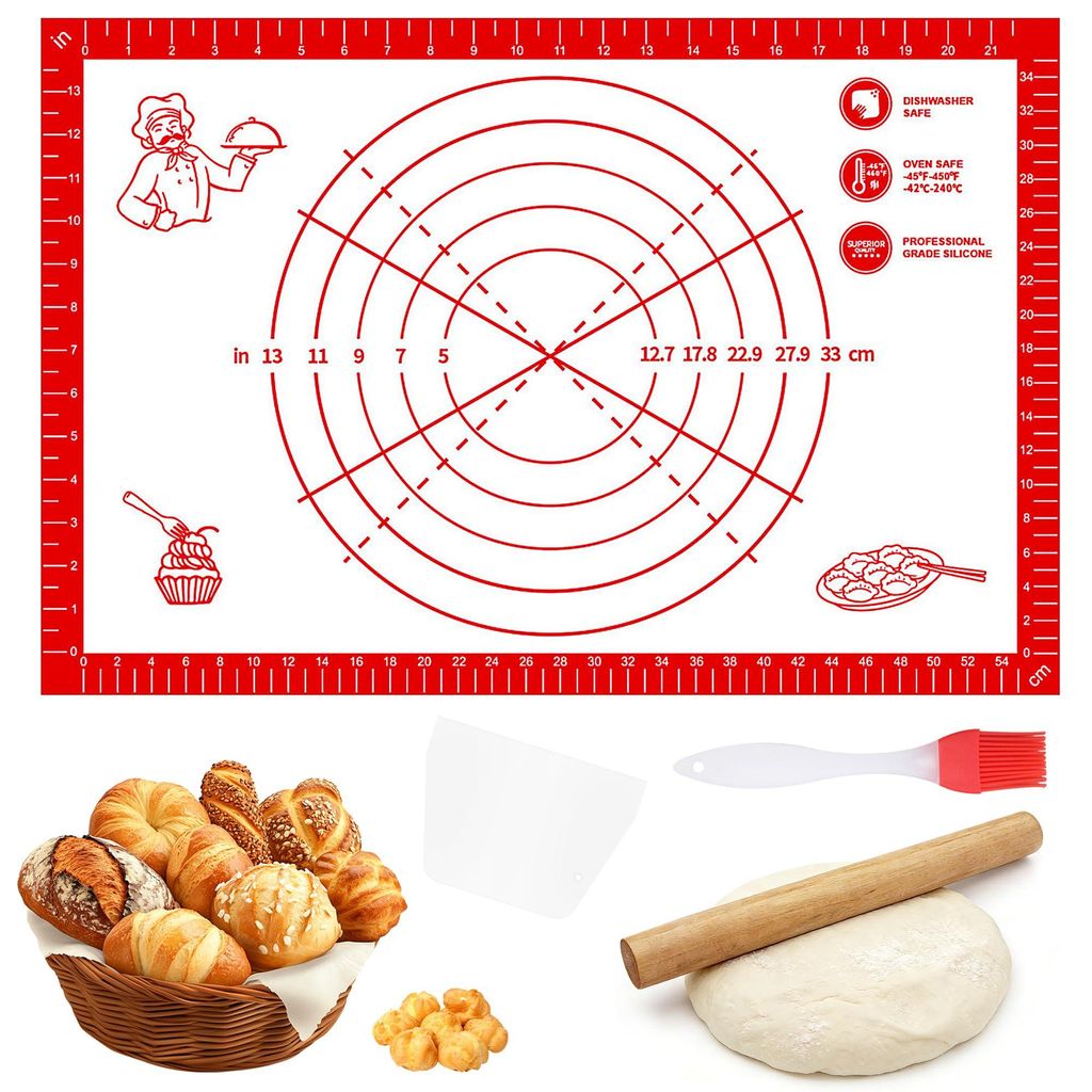 Antihaft-Backmatte aus Silikon mit rutschfester Oberfläche – Antihaft-Backmatte mit Maßband, Rollmatte für Fondant, Gebäck, Pizza, BPA-frei, ...