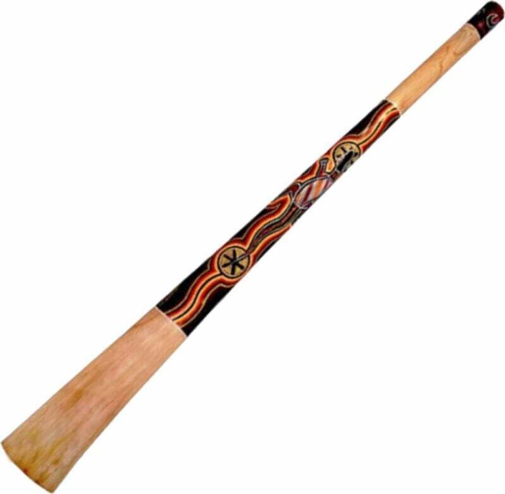 Didgeridoo aus Teakholz, 130 cm, mit Aborigine-Motiven im Dot-Paint-Stil, Öl-Lackierung