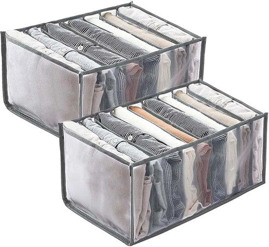 Organiseur textile pliable gris à compartiments pour dressing ordonné