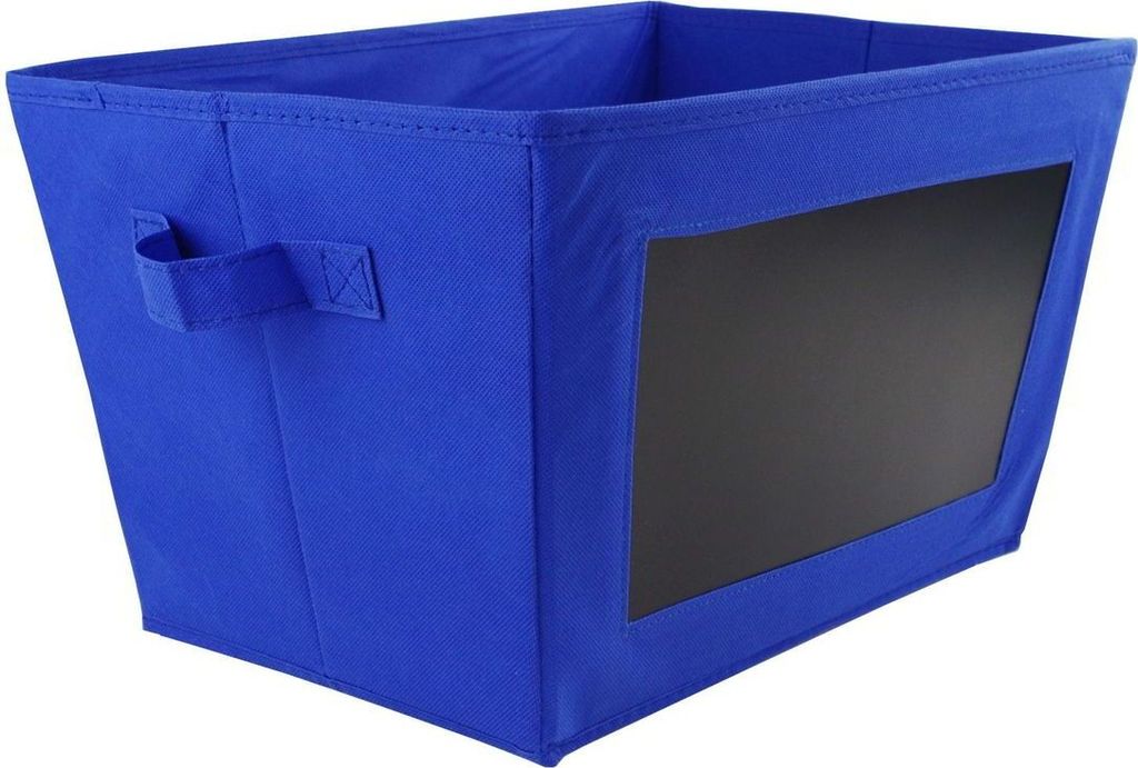 Aufbewahrungsbox Faltbox 40x28x23cm 3 Farben Stoffkorb beschreibbares Kreidefeld, Farbe:blau
