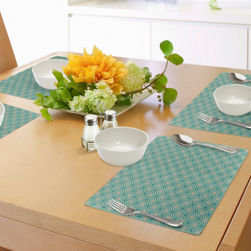 ABAKUHAUS Blumen Platzmatten, Klassisches Muster-Weinlese-Spirograph-Motiv-geometrisches Design, Tiscjdeco aus Farbfesten Stoff für das Esszimmer ...