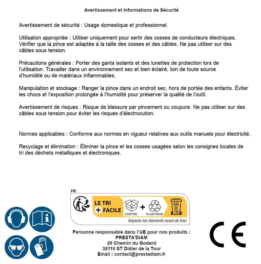 Pince pour Cosses D-Work 175mm + 150 Cosses - Sertissage Pro Acier