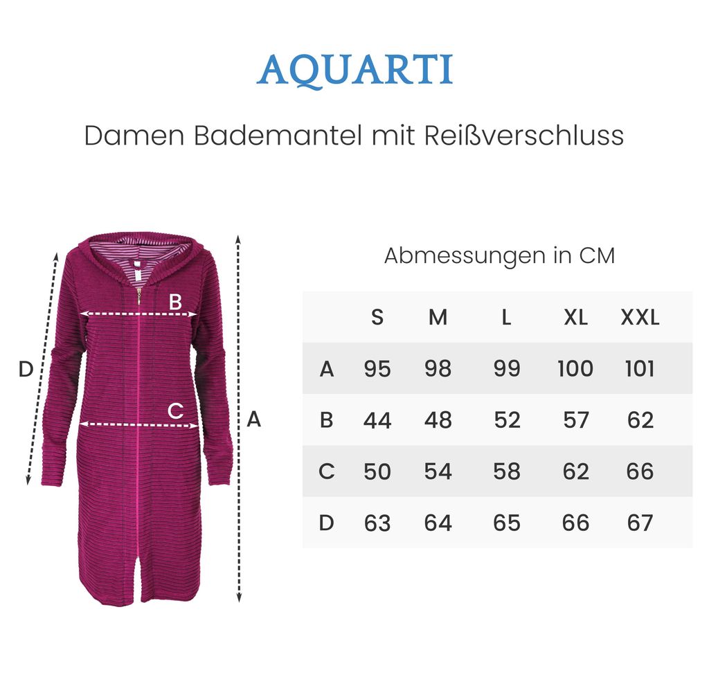 Aquarti Damen Bademantel Morgenmantel mit Reißverschluss Produktbild 2