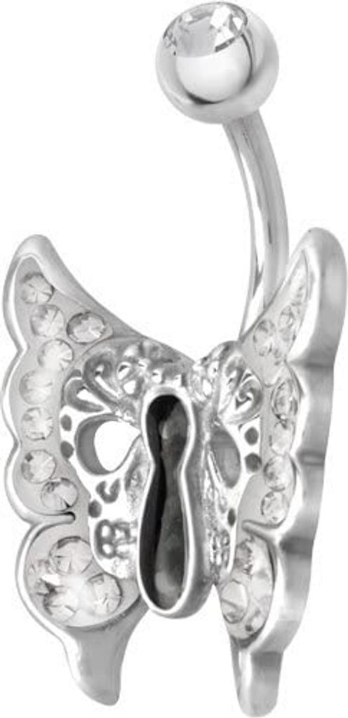 Karisma Hochwertige Bauchnabel Piercing Motte Edelstahl 316L Sealed mit Kristall Elements Weiss
