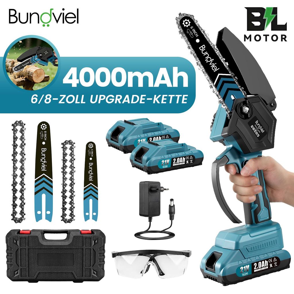 Mini Kettensäge mit Akku, 6 + 8 Zoll Akku Kettensäge mit 2 Produktbild 