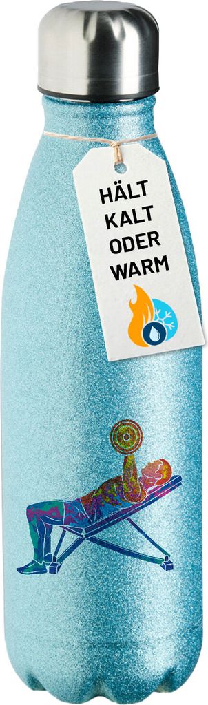 Huuraa Trinkflasche Fitness Training Bench Press bunte Silhouette 500ml Blue Edelstahl Wasserflasche Trinkflasche Geschenkidee