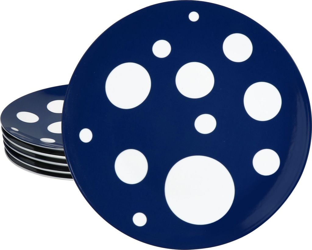 Pula dunkelblau Punkte 6x Speiseteller Ø27cm Porzellan Platte groß Essteller gepunktet