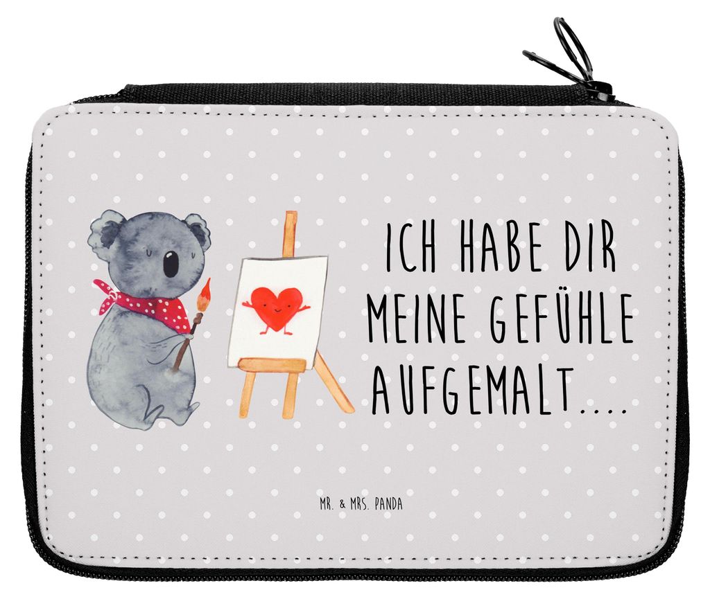 Mr. & Mrs. Panda Mäppchen Koala Künstler - Grau Pastell - Geschenk, Liebesgeschenk, Gefühle, Federtasche, Federmappe, Liebe, Zeichnen, Bleistift...