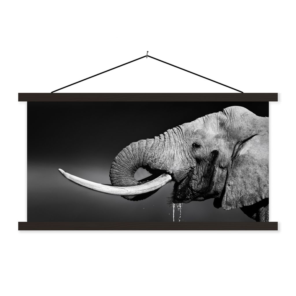 MuchoWow Textilposter Elefant - Wasser - Tiere - Schwarz - Weiß 120x60 cm mit schwarzem Rahmen - Dekoration Schlafzimmer