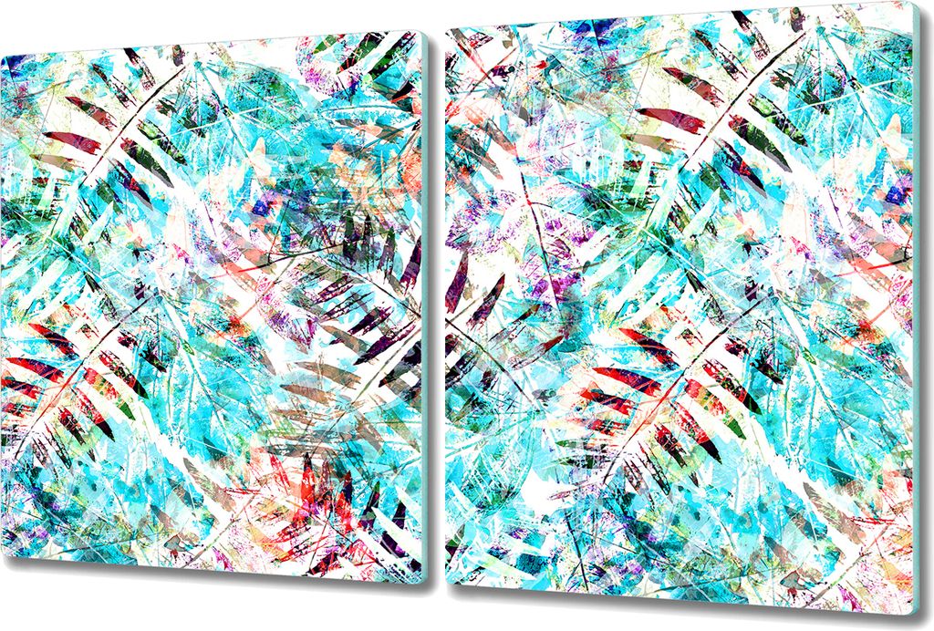 Glas Schneidebrett Herdabdeckplatten Schneideplatten - 2x 40x52 cm - Blätter Aquarell
