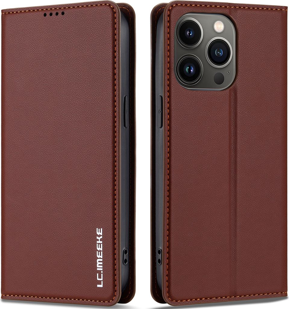 Handyhülle für iPhone 12 Pro Max, Magnetische Flip Leder Hülle mit Kartenfach und Standfunktion Braun