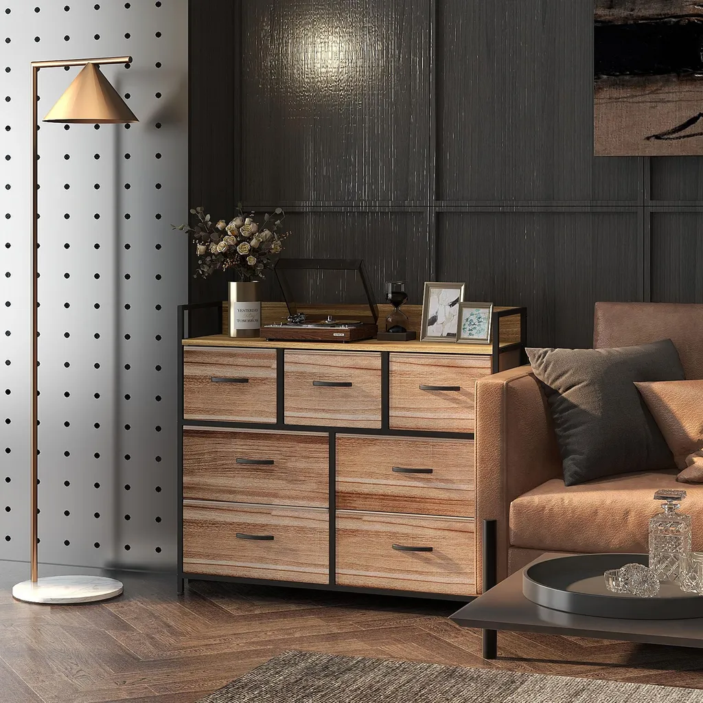 Commode 7 Tiroirs Pliants avec Structure Acier Noir Style Industriel - 9