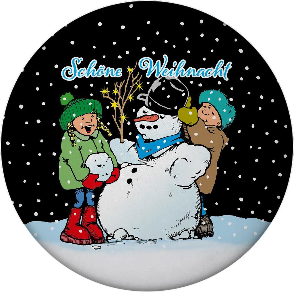 Schneemann Magnet rund mit Spruch: Frohe Weihnacht