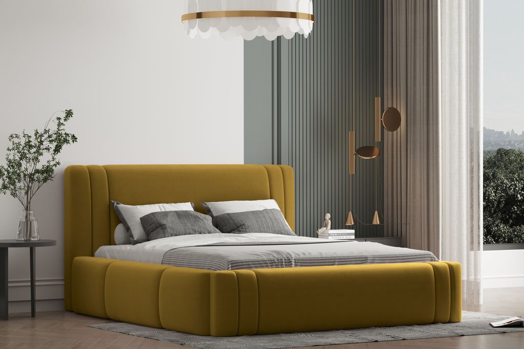 Polsterbett ROLI 140x200 mit Matratze, Bettkasten und Lattenrost. Farbe. Gold.