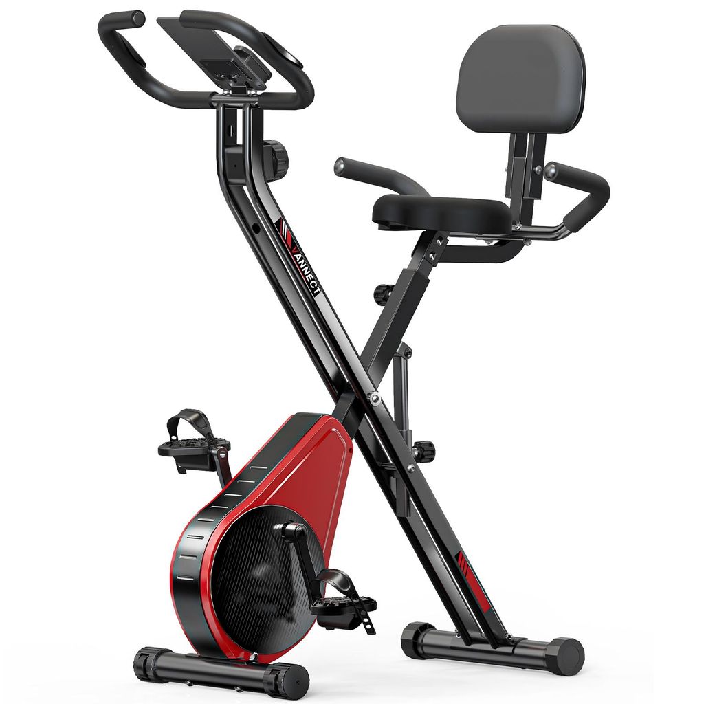 VANNECT Heimtrainer Fahrrad Klappbar,Ergometer Heimtrainer mit 16 Stufen Magnetwiderstand (Herzfrequenzsensor,LCD-Monitor,bis 150/180kg),Rot"