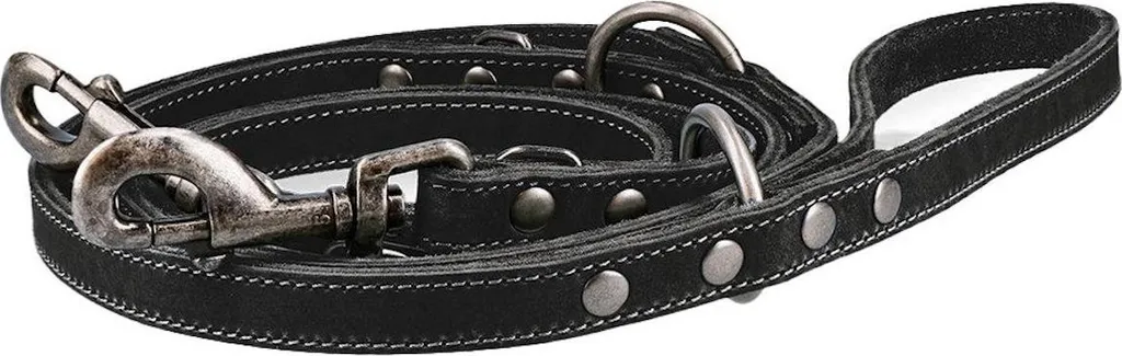 Repéré ! Laisse de dressage en cuir Pro - Modèle ajustable 2 mètres noir