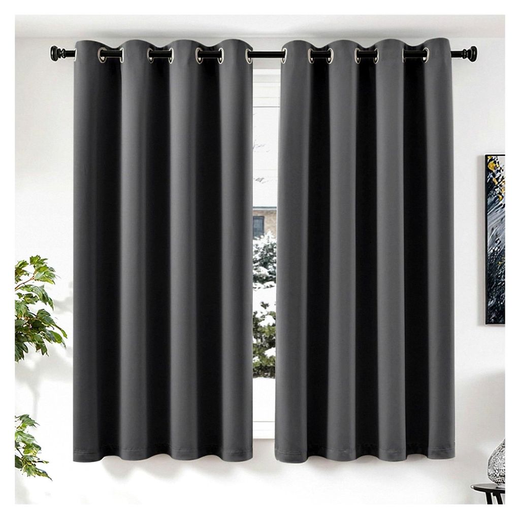 Ösenvorhänge für das Wohnzimmer, blickdicht, 175x140 cm, 2er Set, dunkelgrau