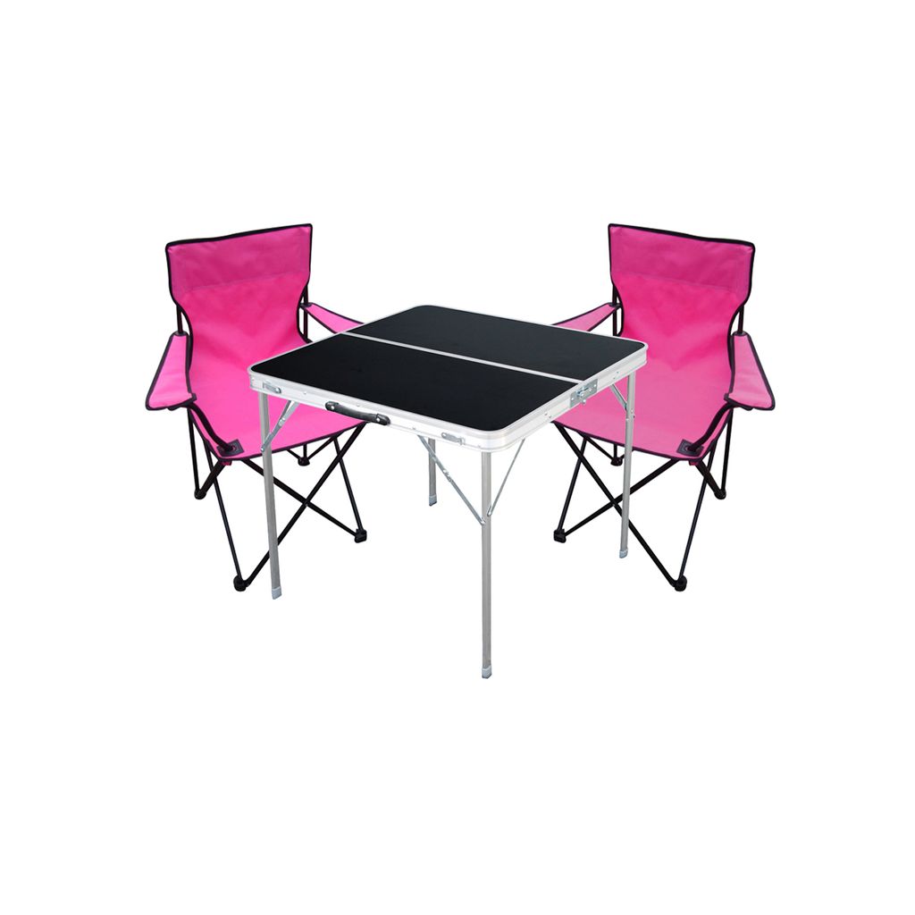 3-teiliges Campingmöbel Set pink Tisch schwarz + Campingstühle