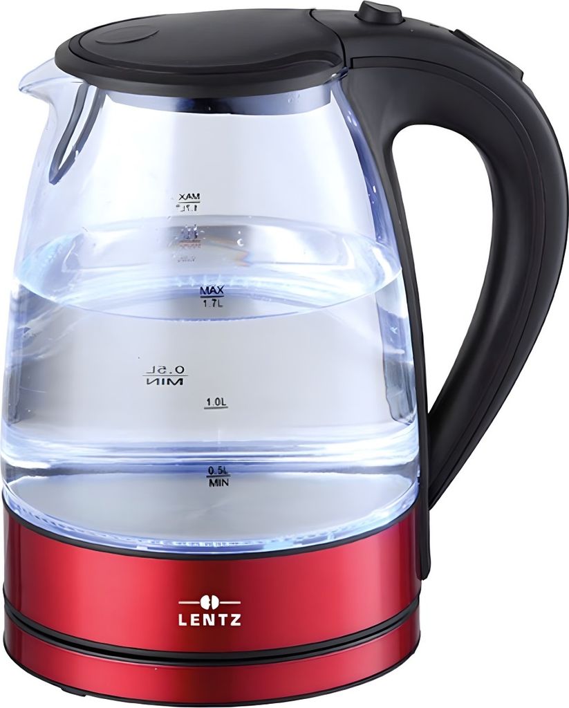 LENTZ 1,7 Liter LED-Glas-Wasserkocher 74128 Rot