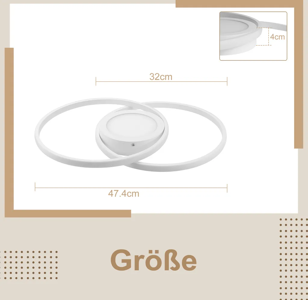 ZMH Plafonnier LED 48W Blanc Dimmable Rond 47cm avec Télécommande Salon