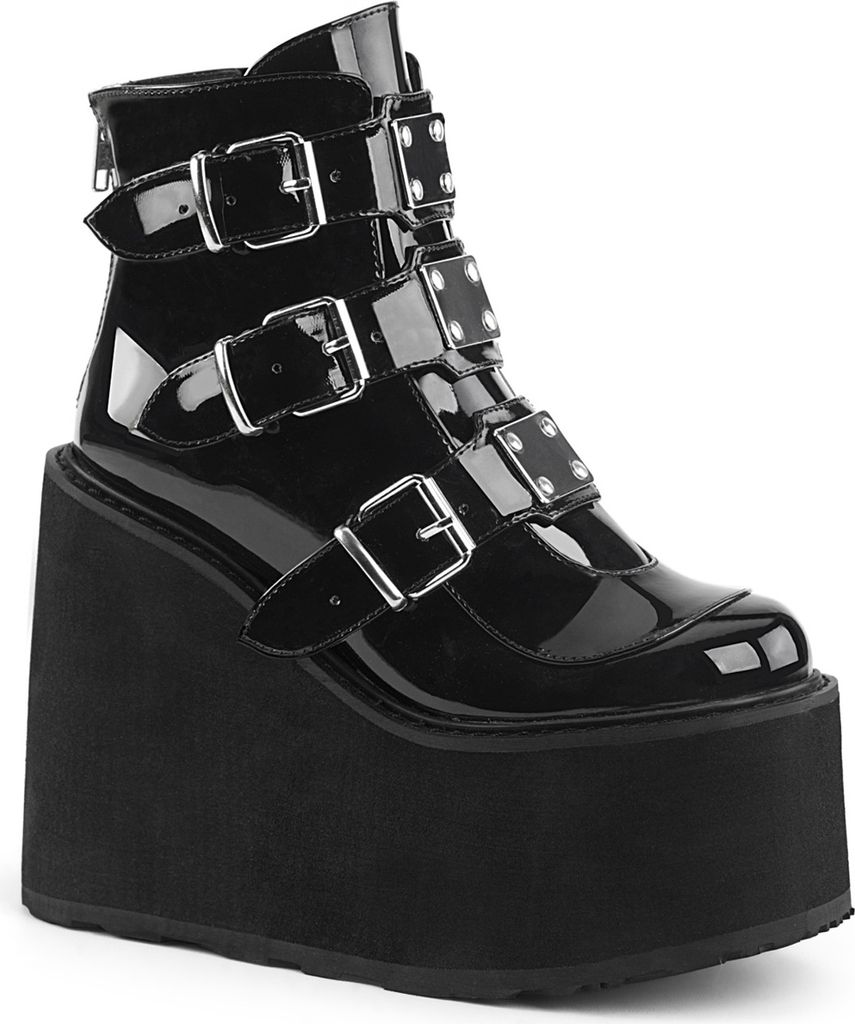 SWING-105 Damen Booties von DemoniaCult, Schwarz Lack , EU 36, US 6