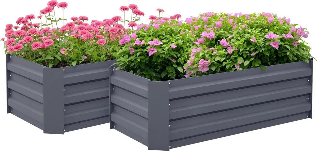 Carré Potager en Acier Ondulé Gris Résistant aux Intempéries - Lot de 2
