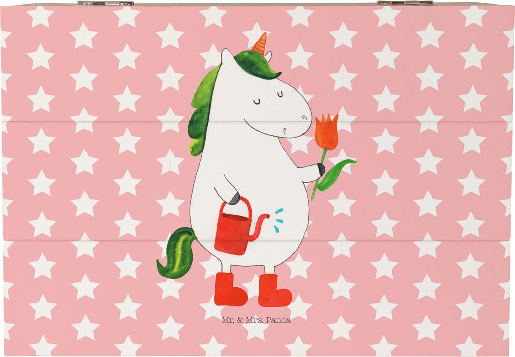 Mr. & Mrs. Panda Kiste Einhorn Gärtner 22 x 15 cm - Rot Pastell - Geschenk, Luftballon, Aufbewahrungskiste, fotobox, Garten, Freundin, Erinnerungs...
