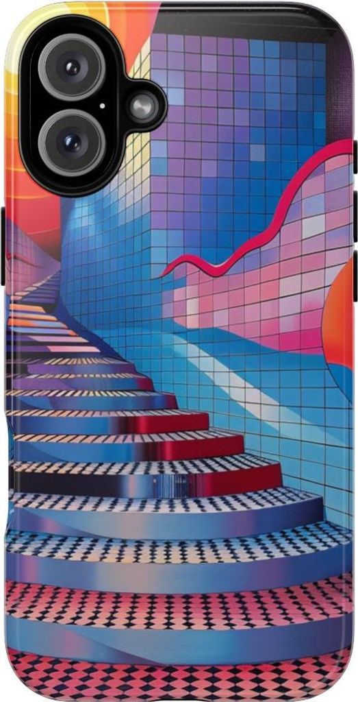 Bunte geometrische Treppe mit Sonnenmotiv – Hülle Kompatibel mit iPhone 16 Plus