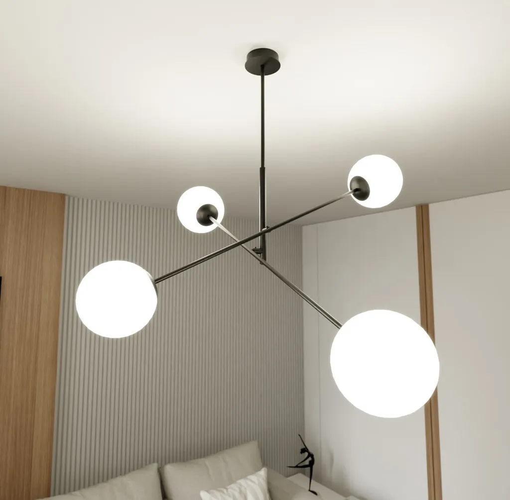 Lustre pour Table à Manger Noir 4 Lumières LINEAR - Éclairage Design