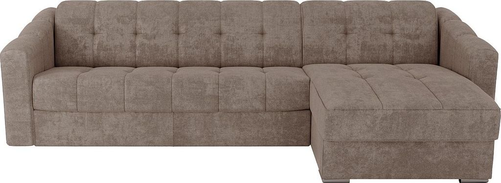 Express-Eckausziehsofa aus strukturiertem Stoff in Taupe – Gestell mit breiten Leisten, 160 cm – Matratze 14 cm – DARIELO