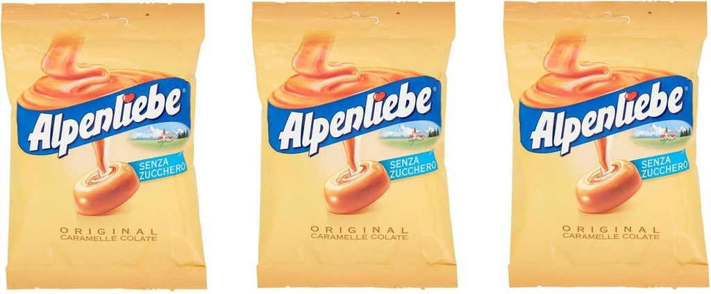 3x Perfetti Alpenliebe Original Caramelle Colate senza zucchero zuckerfreie Süßigkeiten Bonbon Lollies Toffee-Geschmack 80g Beutel