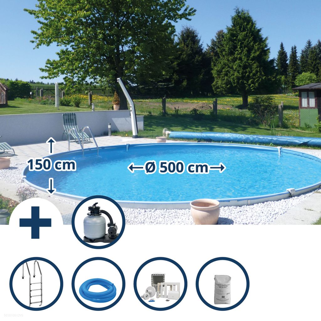 Stahlwandpool Set (10-teilig) tief rund Balearen 500 x 150 Produktbild 