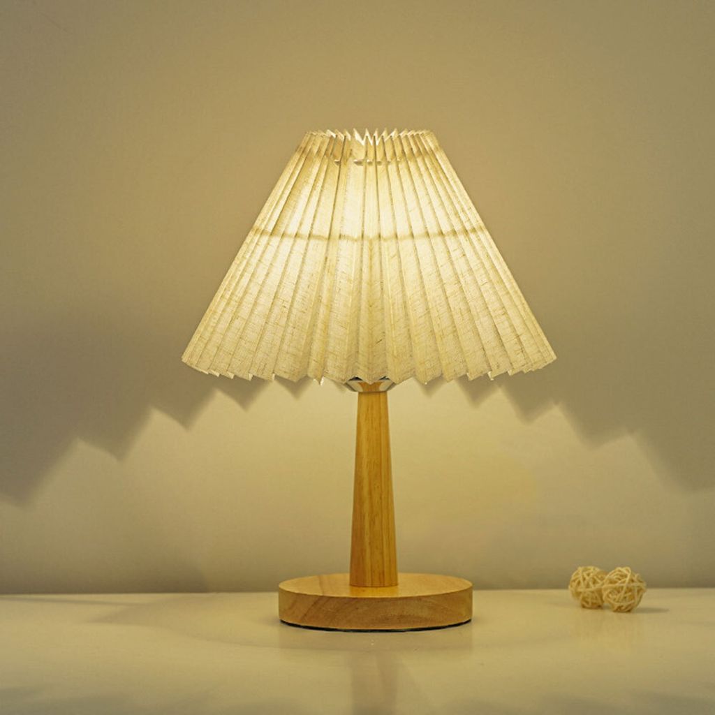 360Home Nachttischlampe Vintage Schlafzimmer Wohnzimmer Plissee Lampe Nachtlicht Grau feste Helligkeit