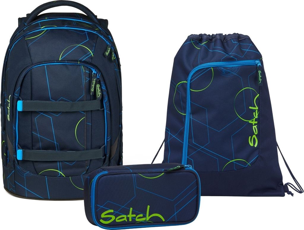 Satch Schulrucksack-Set PACK Blue Tech, Mäppchen + Sportbeutel
