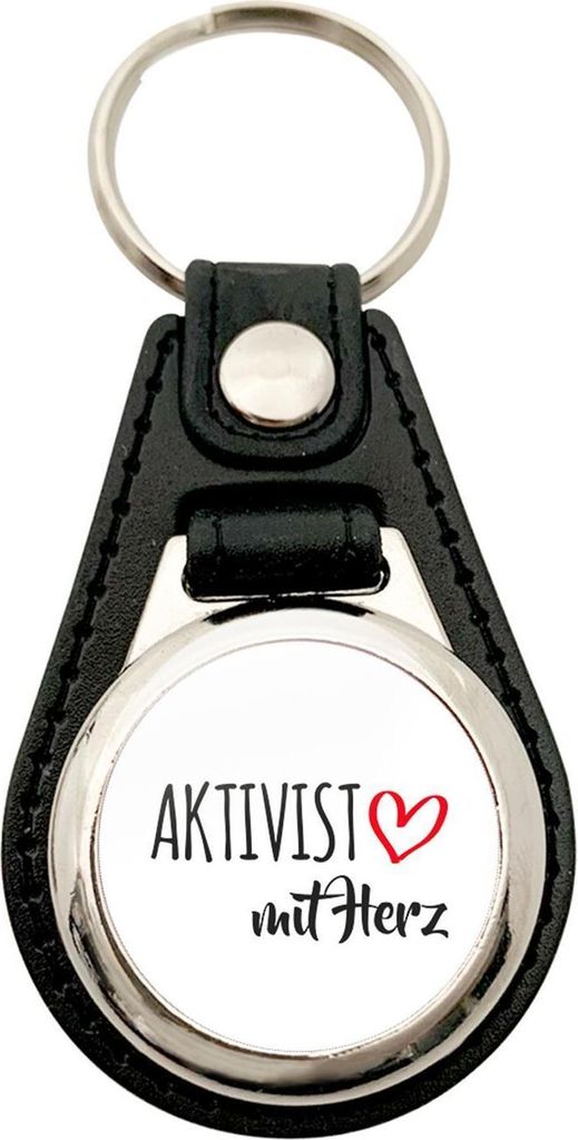 Huuraa Lederanhänger Aktivist mit Herz Geschenk Schluesselanhaenger Metall mit Kunstleder Einkaufswagenlöser Aktivist Präsent