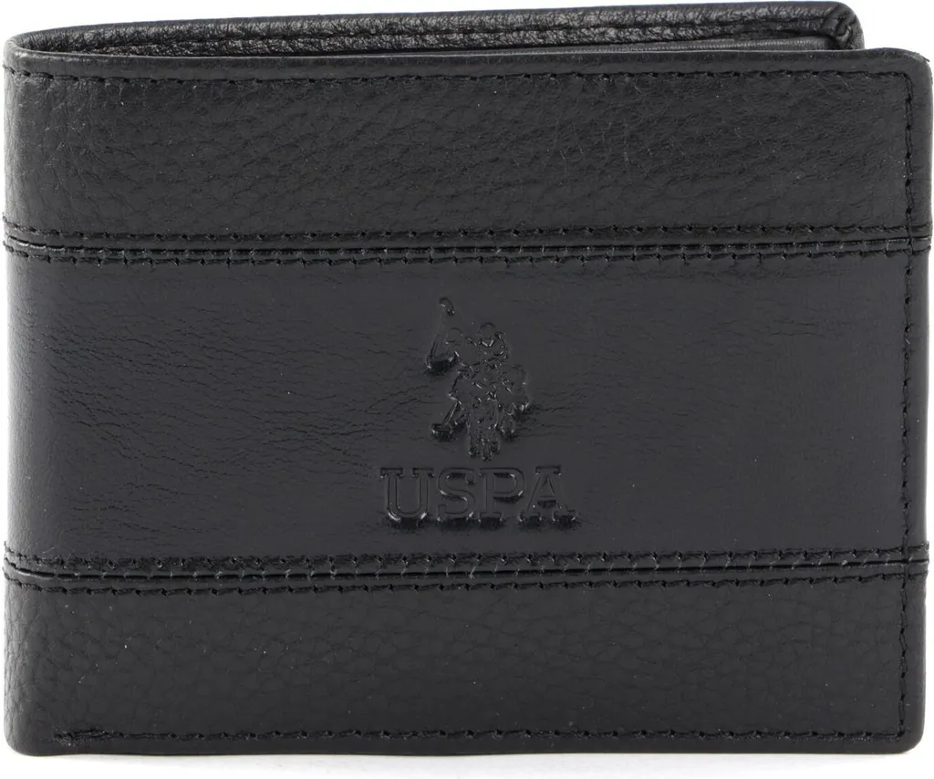 U.S. POLO ASSN. Portafoglio Pelle Nero con Flap e Portamonete - RFID Safe