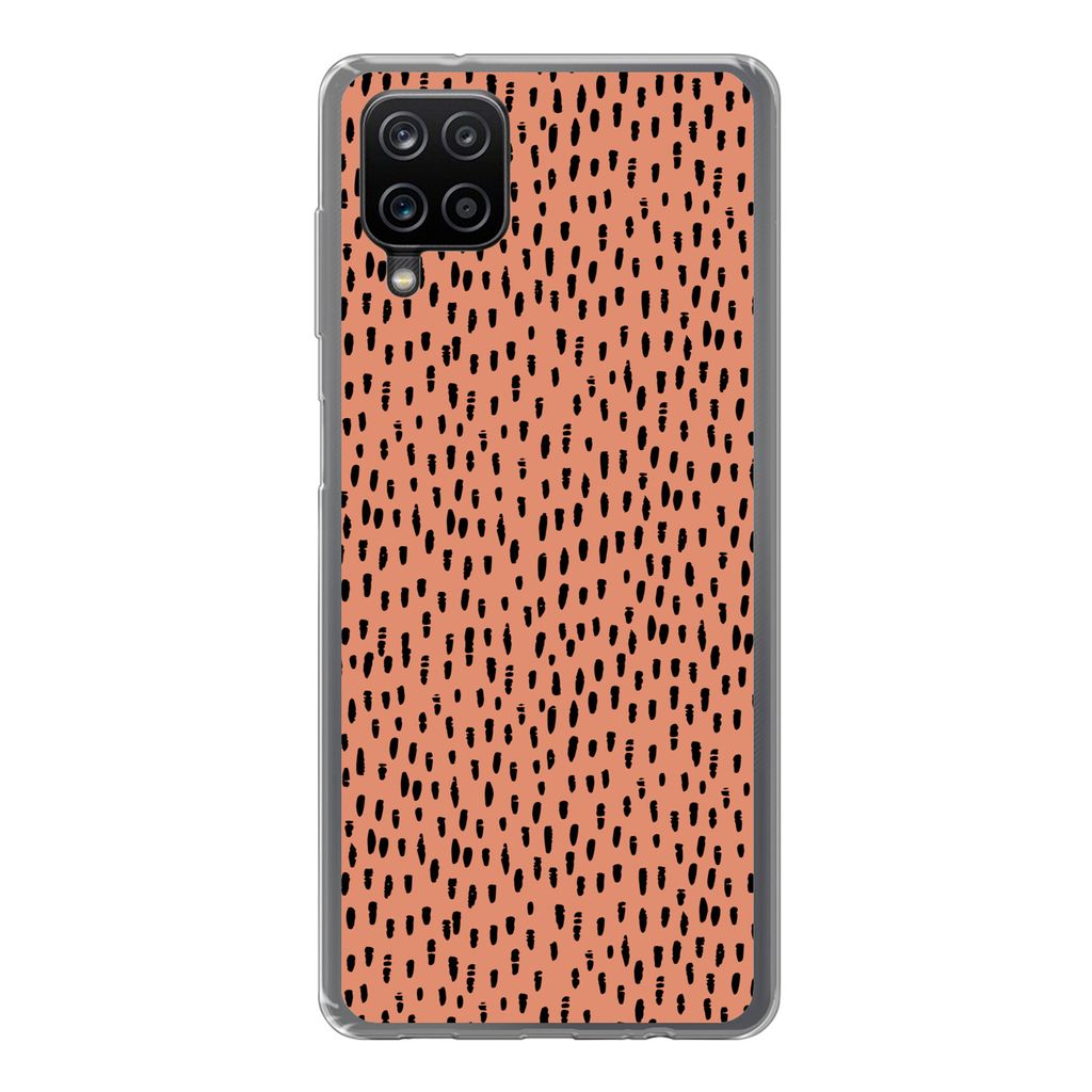 MuchoWow Handyhülle Schutzhülle Hülle für Samsung Galaxy A12 Polka dots - Schwarz - Orange Silikon Softcase Handy Hülle - Bild