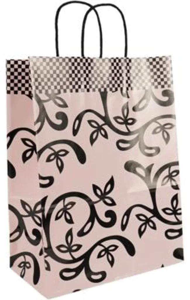 Lot de 250 sacs papier 31 cm rose et noir avec finitions premium