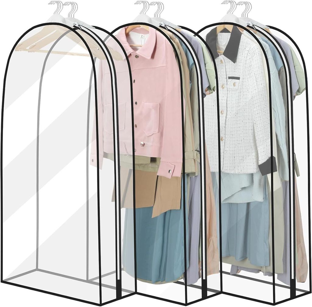 Wasserdicht Transparent Kleidersäcke Anzug 3 Stück 60x102CM Anzugtasche Abdeckung mit Reißverschluss für Anzüge Kleider Mäntel Sakkos Hemden ...