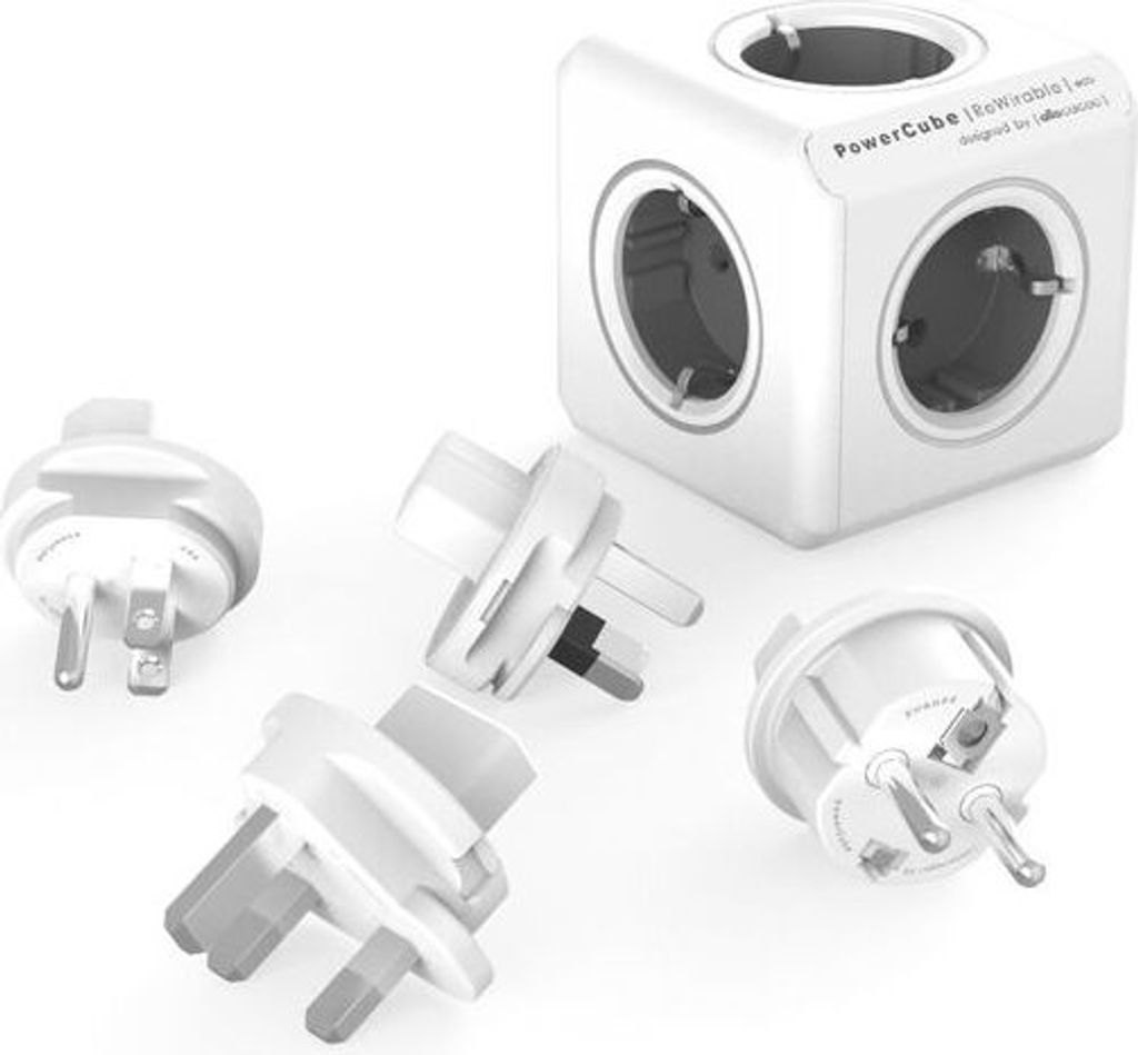 allocacoc PowerCube ReWirable, Reisestecker US UK AUS & Steckdosenwürfel, GRAU