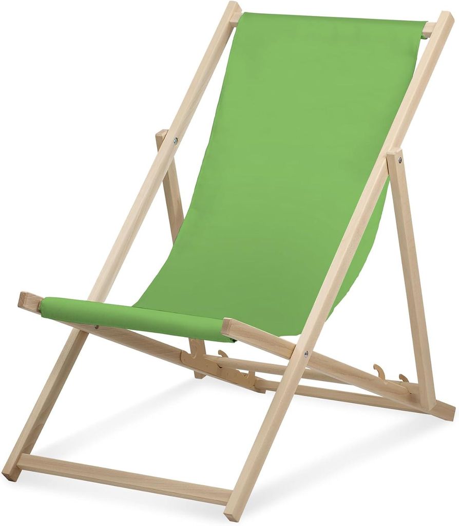 Liegestuhl - einfarbig - Hellgrün - klappbar - aus Buchenholz - bis 95kg belastbar - 3fach verstellbare Lehne - Strandliege
