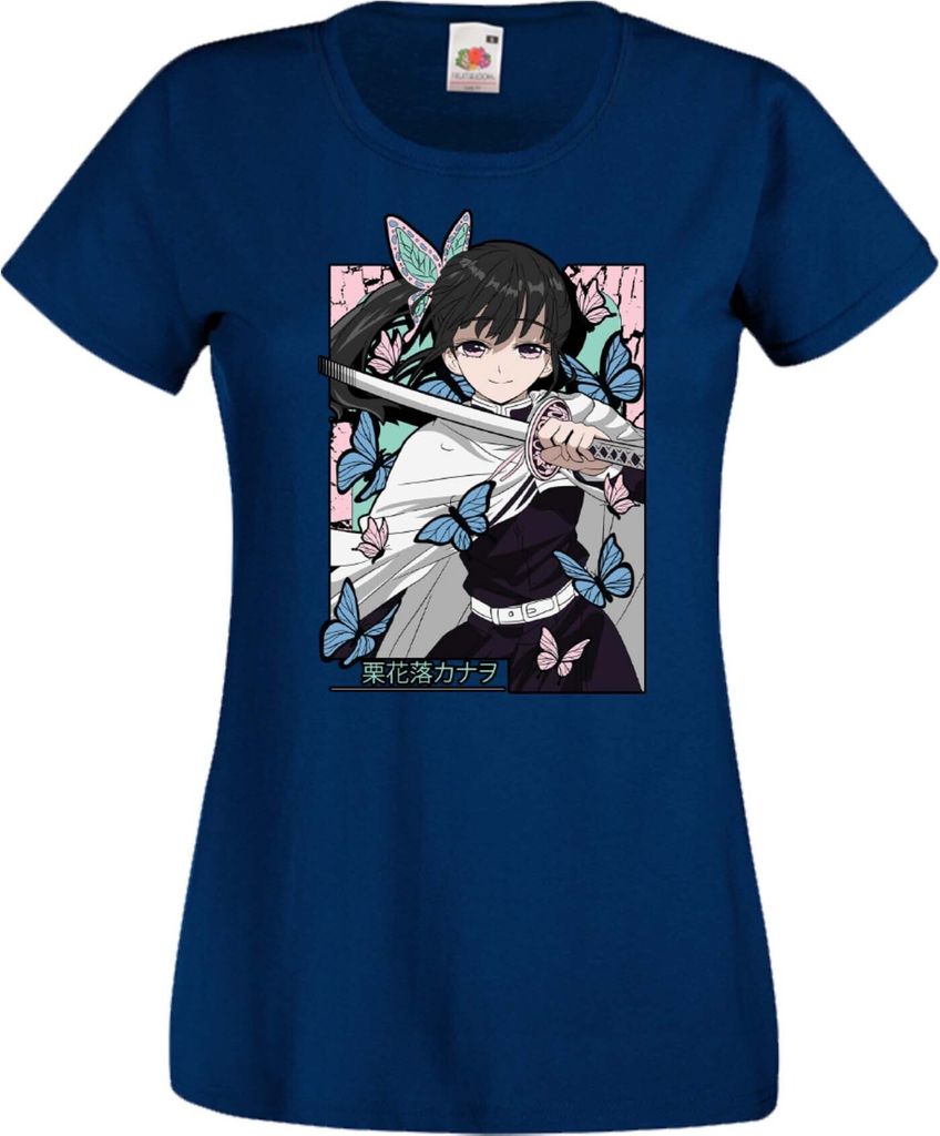 Damen T-Shirt Anime Manga Demon Anime Slayer Kanao Tsuyuri 01 Kanao, Lady 2XL / Dunkelblau