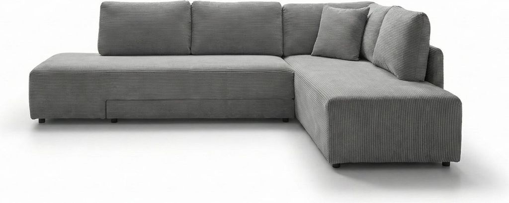 KAWOLA Schlafsofa SADIRA Ecksofa Cord grau Recamiere rechts