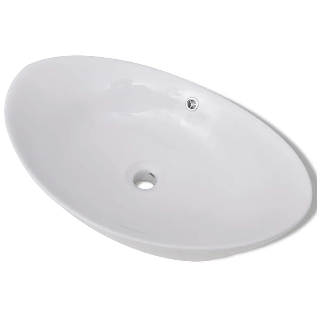 Lavabo Ovale in Ceramica con Troppopieno 59x38,5 - Ideale Famiglie - 3
