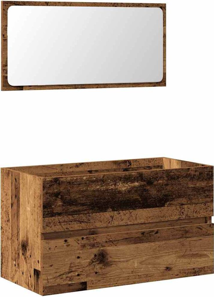 vidaXL Badschrank mit Spiegel Altholz-Optik Holzwerkstoff