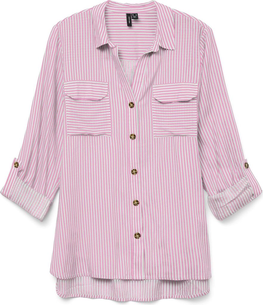 VERO MODA Hemd Bluse Leger mit Brusttaschen Regular 3/4 Arm Stretch Oberteil Größe: S