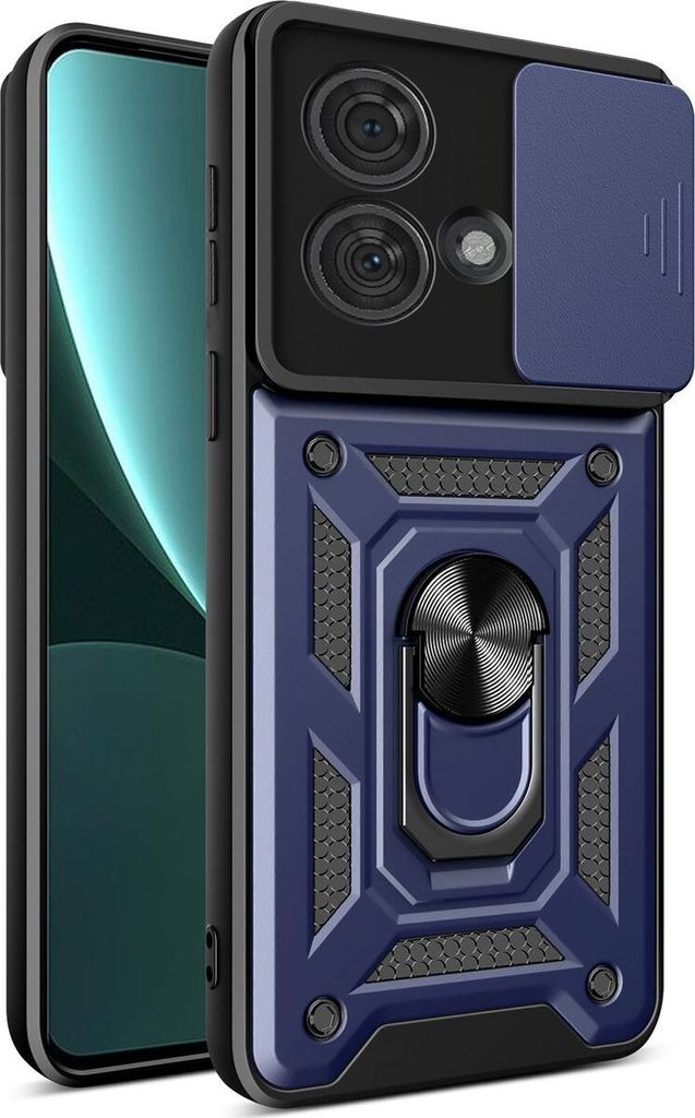 Mobigear Armor Ring Cam Slide Motorola Edge 40 Neo Hülle Hardcase Backcover Stoßfest mit Ringhalter und Kamera Slider - Blau