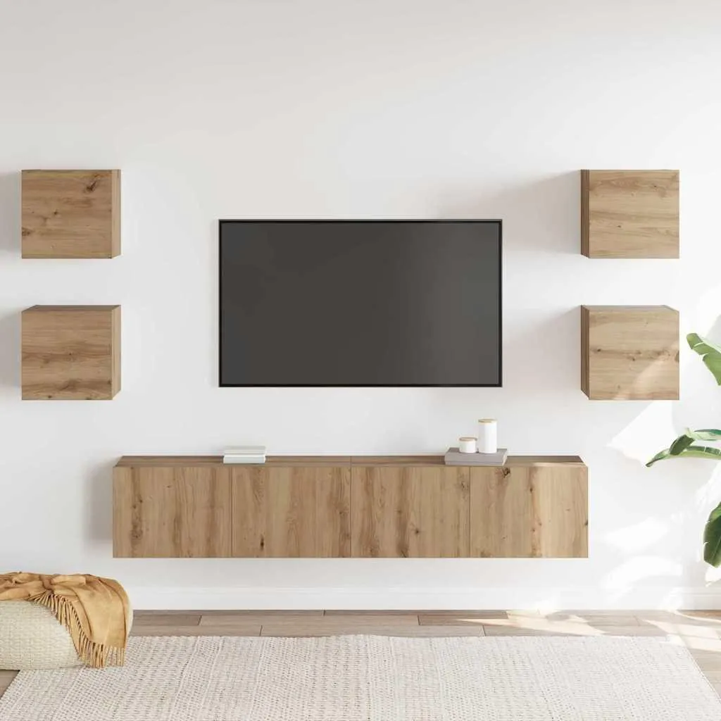 Meuble Multimédia 160 cm pour Grand Écran, Lot de 6 Modules Marron Chic - 3